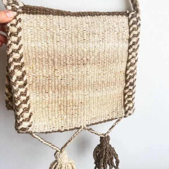 Vintage Woven Peru Wool Earth Tones Square Messenger Crossbody Bag - Picture 4 of 5